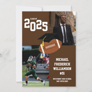 Football Graduation Sports Faire-part Brown