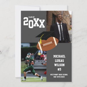 Football Graduation Sports Grey Faire-part
