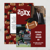 Football Graduation Sports Maroon Faire-part (Devant / Derrière)