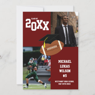 Football Graduation Sports Maroon Faire-part