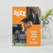 Football Graduation Sports Orange Faire-part (Debout devant)