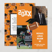 Football Graduation Sports Orange Faire-part (Devant / Derrière)