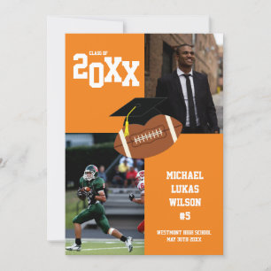 Football Graduation Sports Orange Faire-part