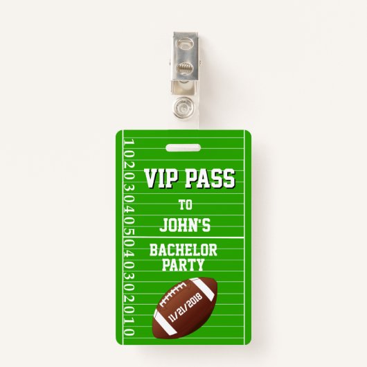 Football Grid Bachelor Party Badge VIP (Devant avec clip)