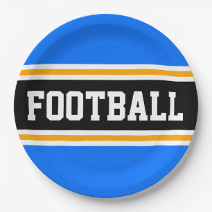 FOOTBALL Helderblauw Zwart Geel Racing Stripes Papieren Bordje