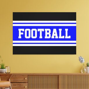 FOOTBALL Helderblauw Zwart Wit Racing Stripes Canvas Afdruk