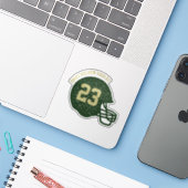 Football helm gepersonaliseerd nummer groen goud sticker (Laptop met iPhone)