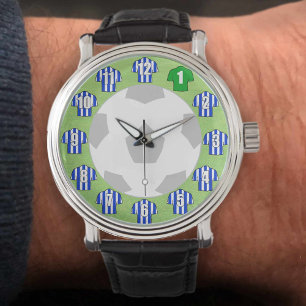 Football Horloge - met Blauw & Witte Striped Shirt