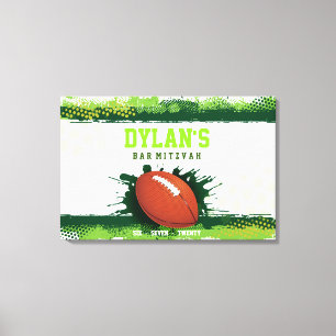 FOOTBALL IN GROENE Bar Mitzvah Teken in Geheugenbo Canvas Afdruk