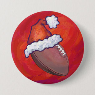 Football in Santa Hat op rood Ronde Button 7,6 Cm