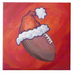 Football in Santa Hat op rood Tegeltje