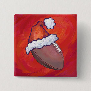 Football in Santa Hat op rood Vierkante Button 5,1 Cm