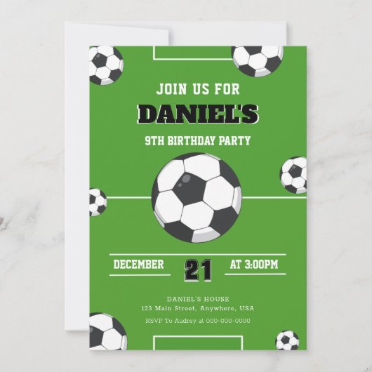 Football Invitation Anniversaire Vert Et Noir Mode (Devant)