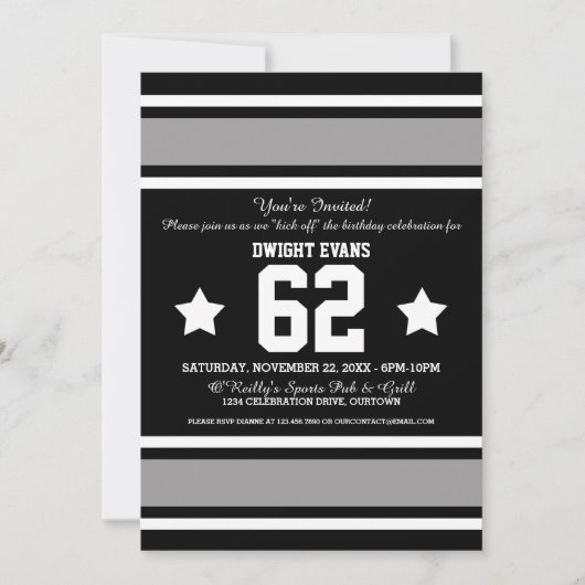 Football Jersey Black|Silver Party Invitations (Devant)