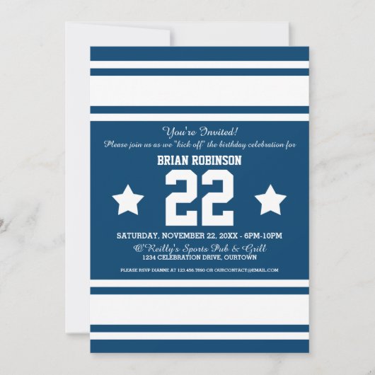 Football Jersey Blue|White Party Invitations (Devant)