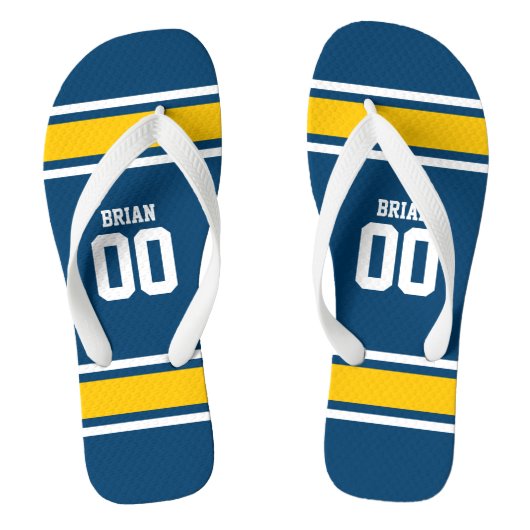 Football Jersey Blue|Yellow Personalized Teenslippers (Voetbed)