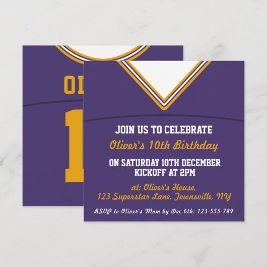 Football Jersey Invitation de la fête à thème Modè (Devant / Derrière)