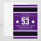 Football Jersey Purple|Black Party Invitations (Devant / Derrière)