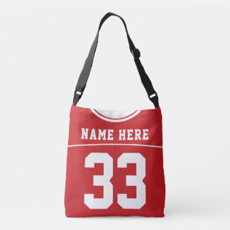 Football Jersey, rood, douanenaam en -nummer Crossbody Tas