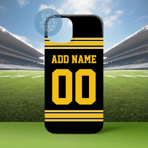Football Jersey - Zwarte Gold Name and Team Number iPhone 16 Hoesje