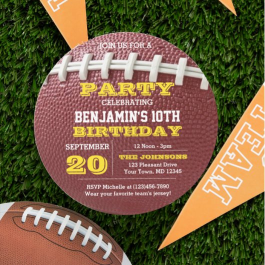 Football Laces Gold Round Invitation