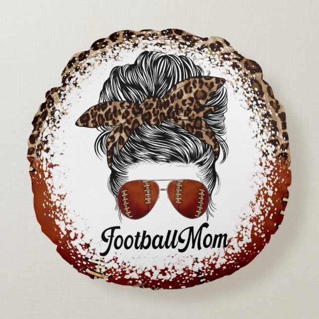Football Mam Leopard Print Rond Kussen (Voorkant)