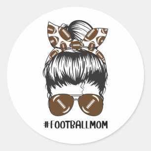 Football Mam Messy Bun Hair Sunbril Funny Mama Ronde Sticker