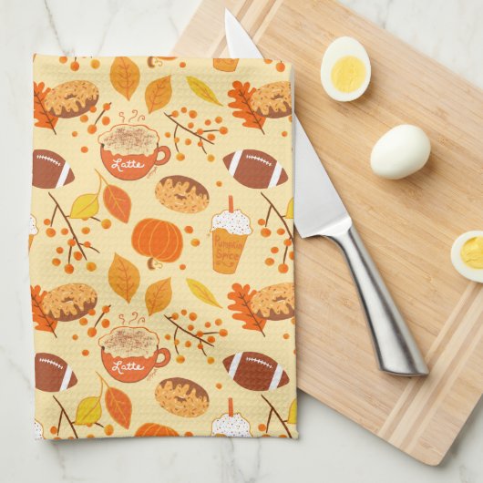 Football met bladeren en pompoenen theedoek (Quarter Fold)