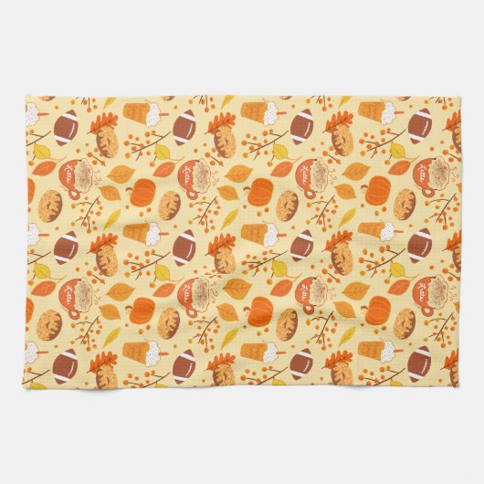 Football met bladeren en pompoenen theedoek (Horizontaal)