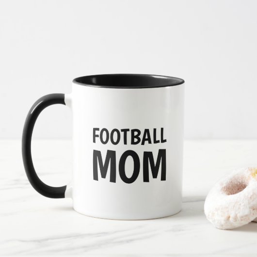 Football Moeder, zwart wit Two-Tone Coffee Mok (Met donut)