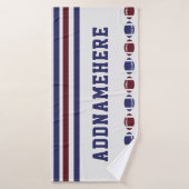 Football Navy Red Stripes Nom personnalisé bain se (Serviette de bain)