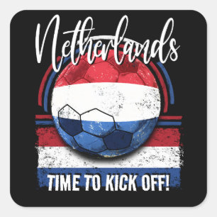 Football Nederlandse Vlag, Retro Flag Voetbal Vierkante Sticker