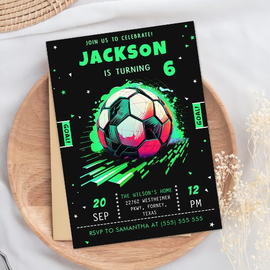Football Neon Anniversaire Invitation