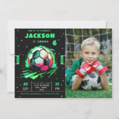 Football Neon Anniversaire Photo Invitation (Devant)