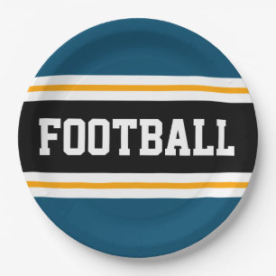 FOOTBALL Ocean Blauwgroen Zwart Wit Geel Strepen Papieren Bordje