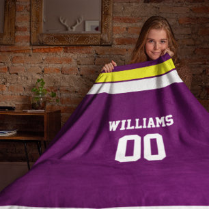 Football Paars, goud en wit, speciaal gepersonalis Fleece Deken