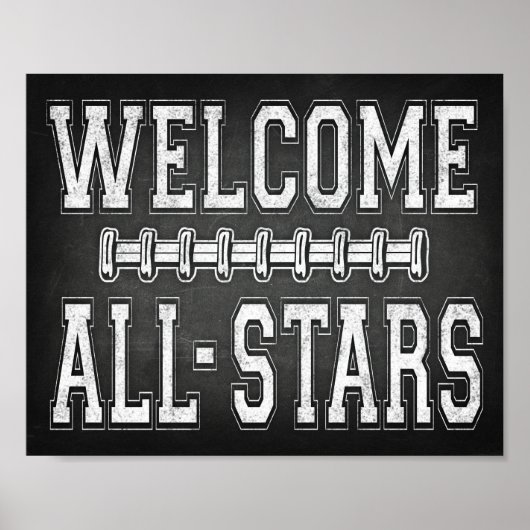 Football Party WELCOME ALL-STARS Sign Chalk Print (Voorkant)