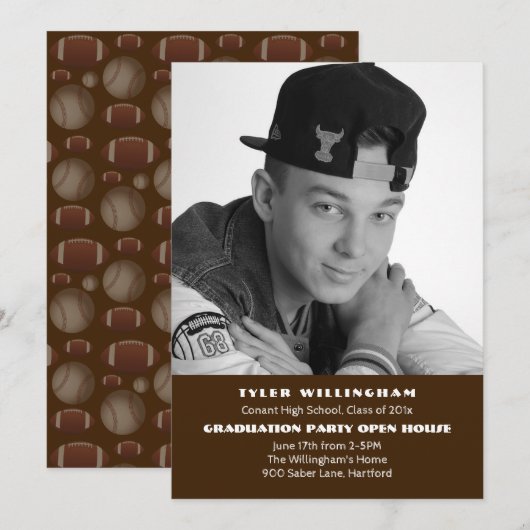 Football Photo Graduation Party Faire-part (Devant / Derrière)