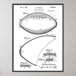 Football Pigskin 1939 Blueprint Patent Poster