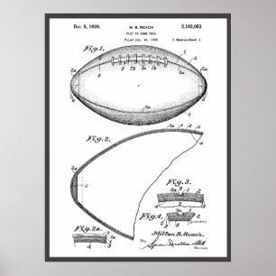 Football Pigskin 1939 Blueprint Patent Poster