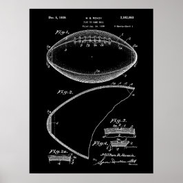 Football Pigskin 1939 Blueprint Patent Poster