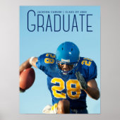Football Player Afstuderen 2025 Blue Script Foto Poster (Voorkant)