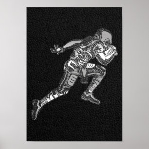 Football Player met Quarterback Black Silver Poster