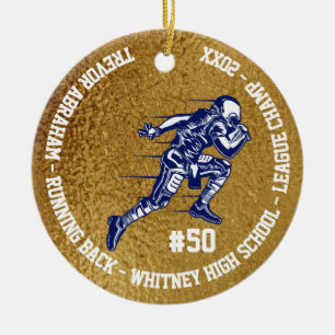 Football Player Monogram Team School Faux Gold Keramisch Ornament