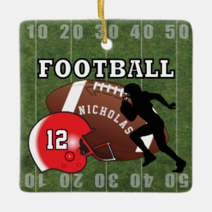 Football Player Touchdown - Rood Keramisch Ornament