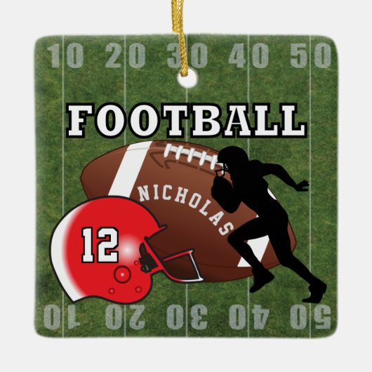 Football Player Touchdown - Rood Keramisch Ornament (Voorkant)