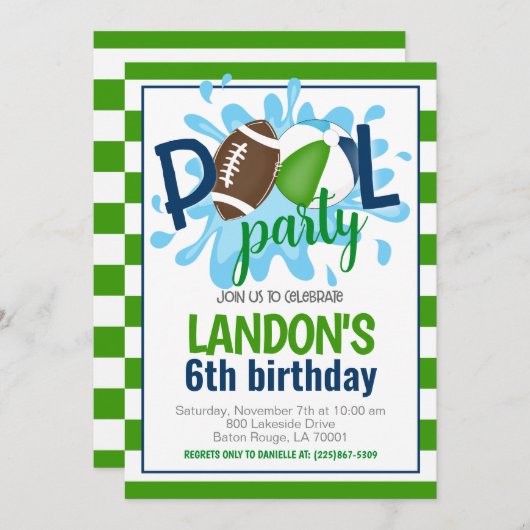 Football Pool Party Invitation d'anniversaire (Devant / Derrière)