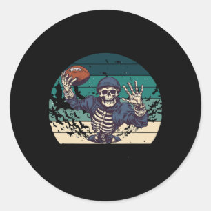 Football Retro Halloween Skelet Ronde Sticker