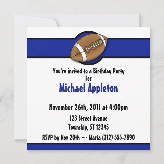 Football Royal Blue Invitations d'anniversaire (Devant)