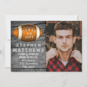 Football Rustic Photo Graduation Faire-part (Devant)